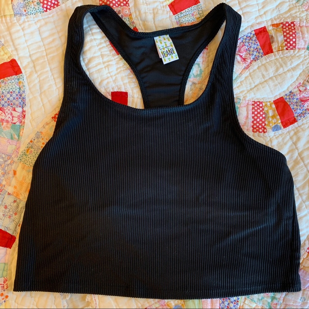 Kortni Jeane racerback swim top, L, black ribbed